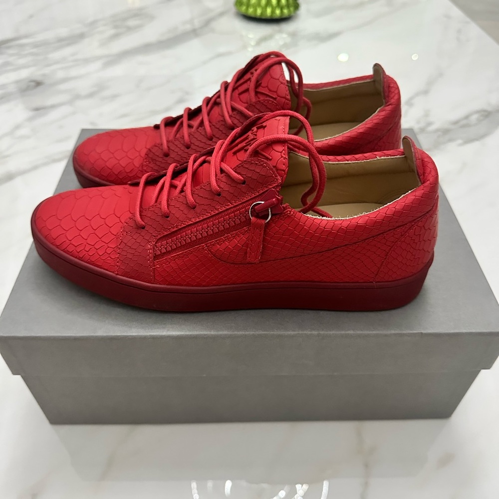 Men's London Double-Zip Leather Low-Top Sneakers Snake-Print